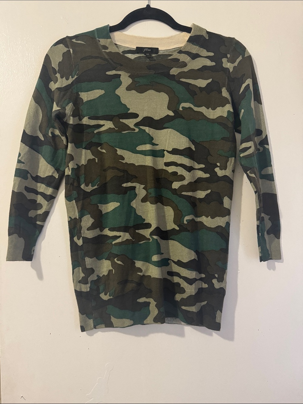 J. Crew Olive and Dark Green Camo Crewneck Sweater